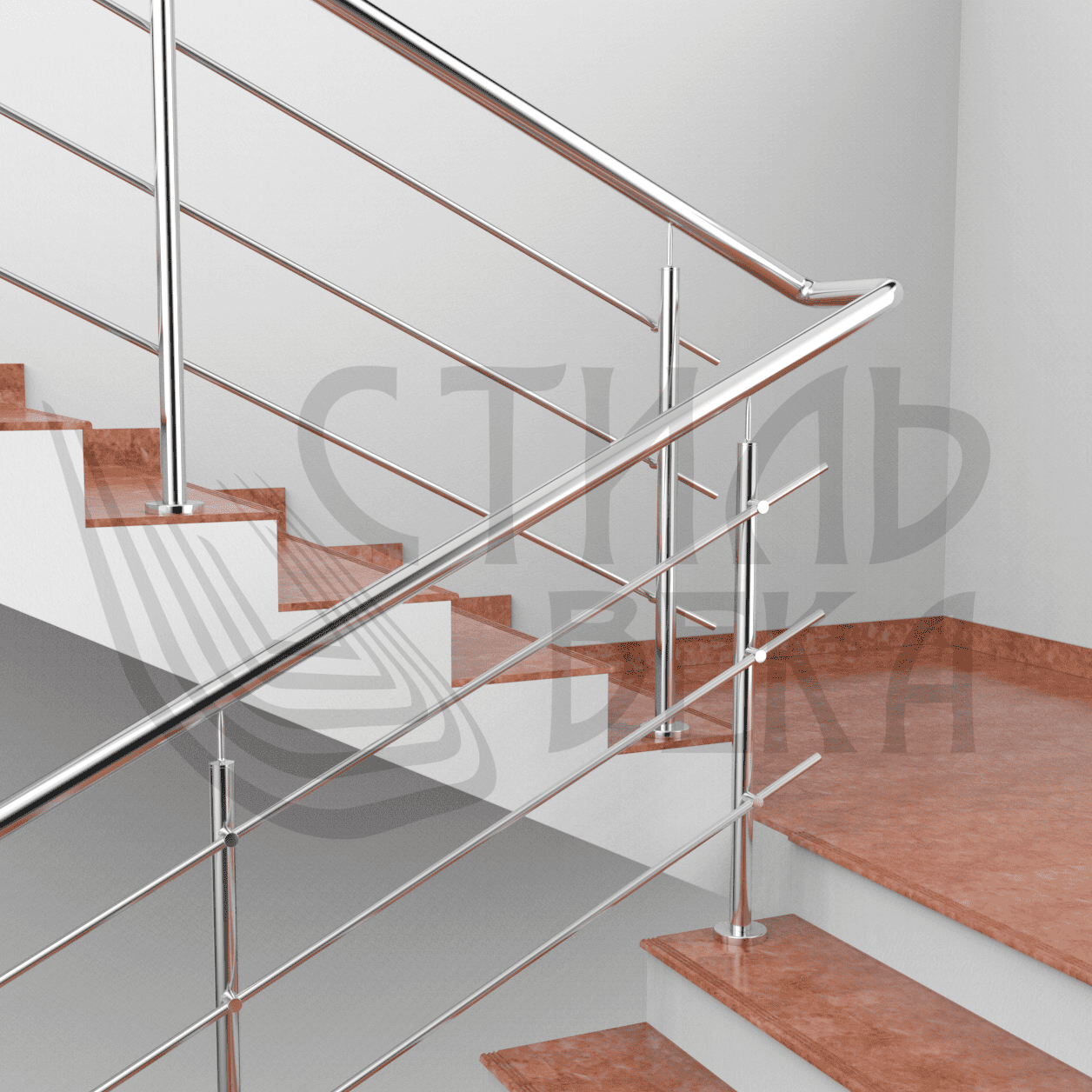 Перила с тремя ригелями из нержавеющей стали