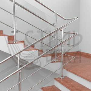 Ограждение из нержавеющей стали со стеклом два ригелем два поручня