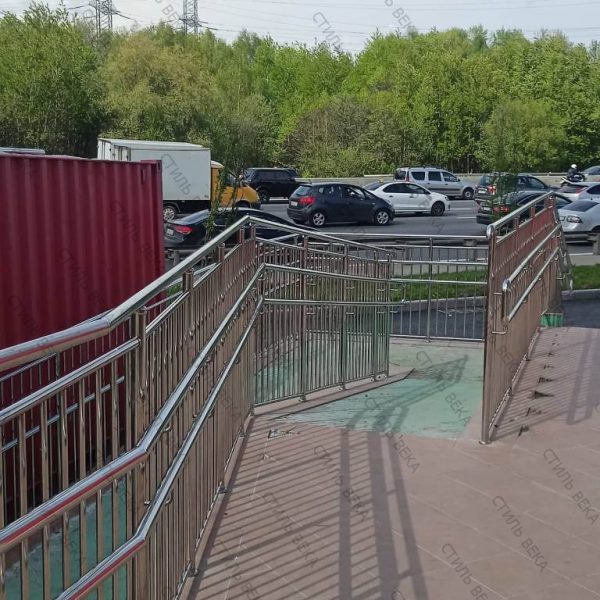 Перила для пандусов из нержавеющей стали, поручень боковой с двумя ригелями