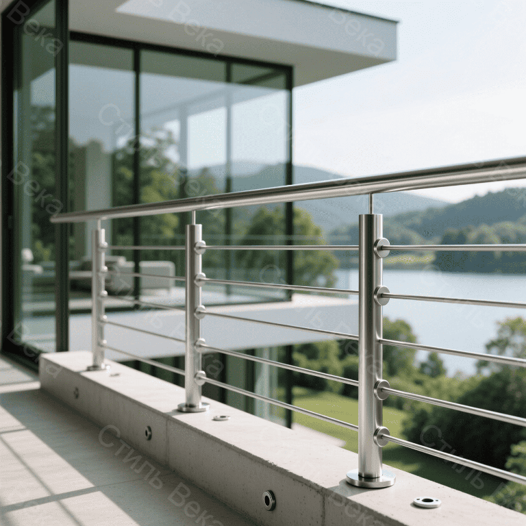 Лаконичное и стильное изображение ограждения террасы или балкона в современном доме с панорамным остеклением.