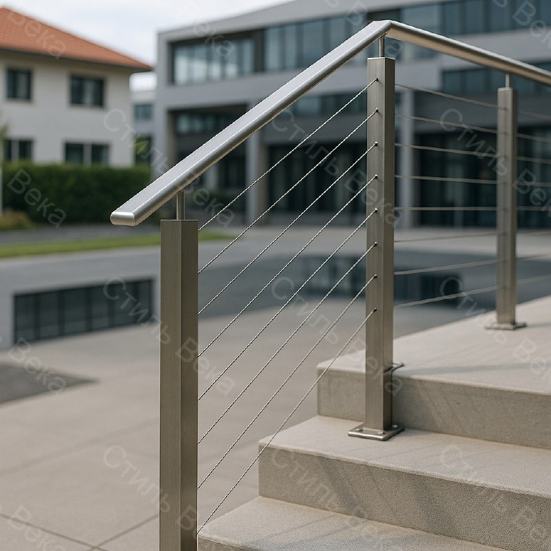 Лестничные перила с тросами из нержавеющей стали