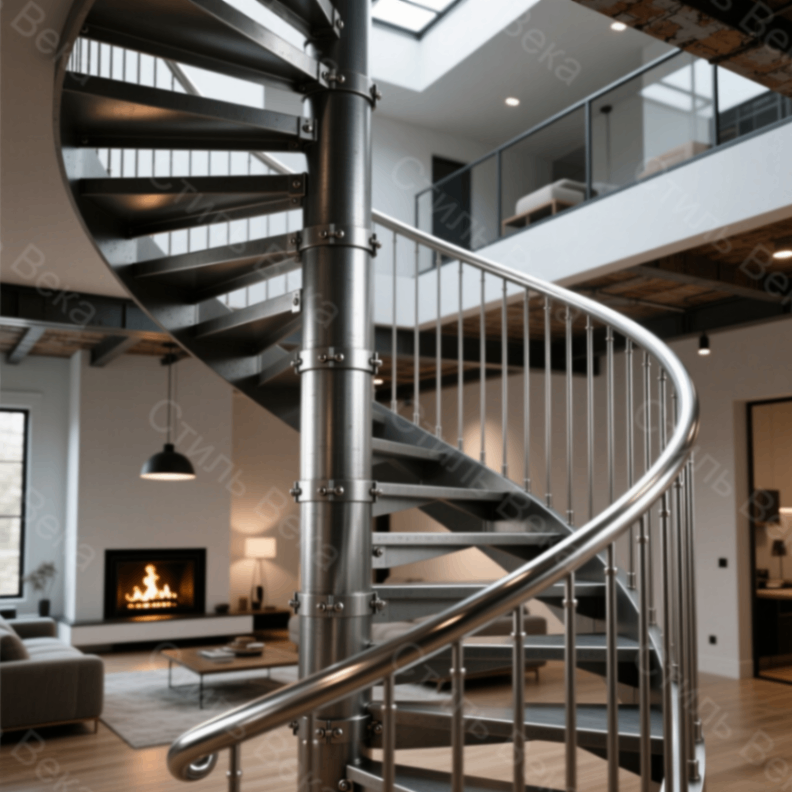 Винтовые лестничные перила с гнутым поручнем