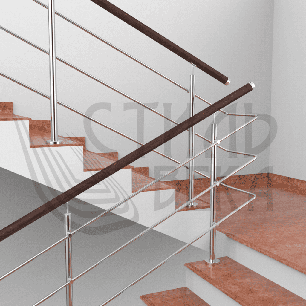 Перила с тремя ригелями и поручнем из древесины