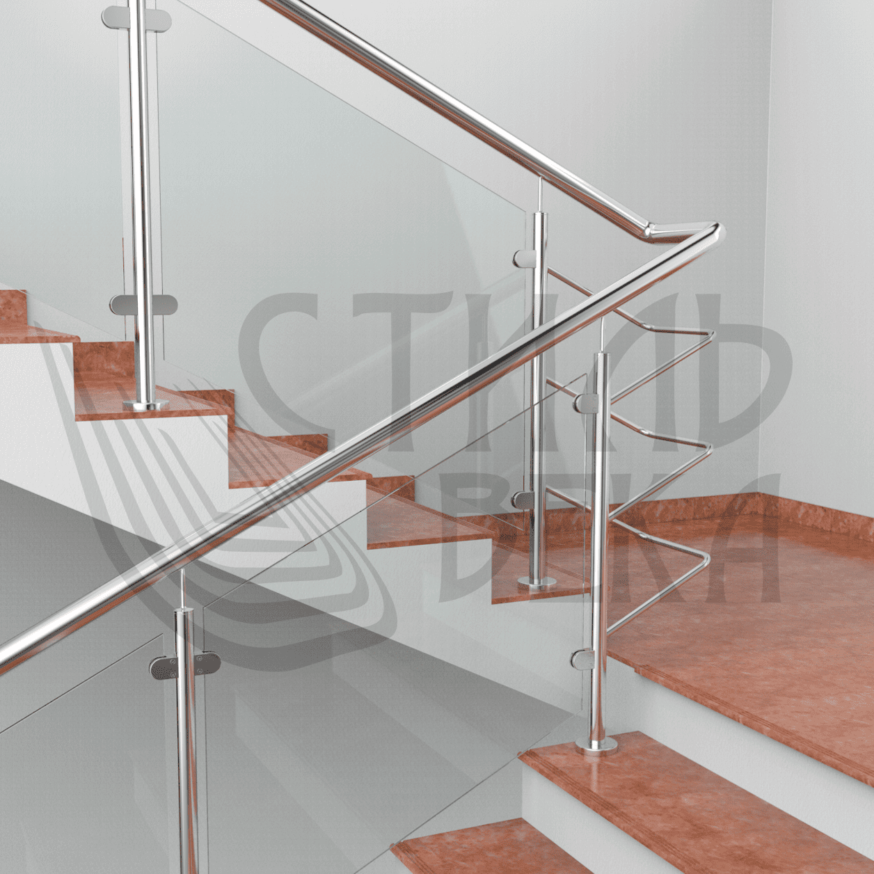 Ограждение со стеклом и ригелем из нержавеющей стали