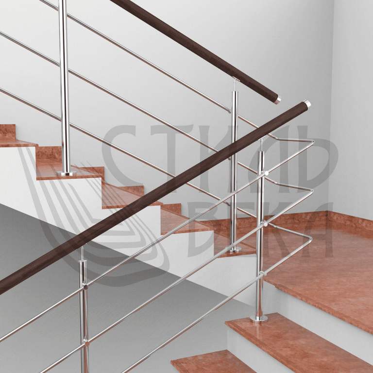 Перила с тремя ригелями и поручнем из древесины