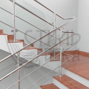 Перила с двумя поручнями и 2 ригелями со стеклом из нержавеющей стали